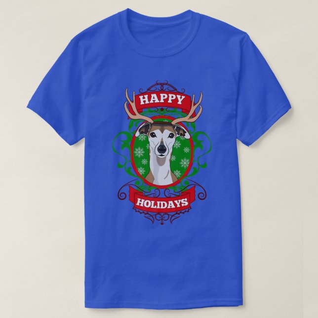 Happy Holidays Christmas Dog Lover Reindeer Antler T-Shirt (Design Front)