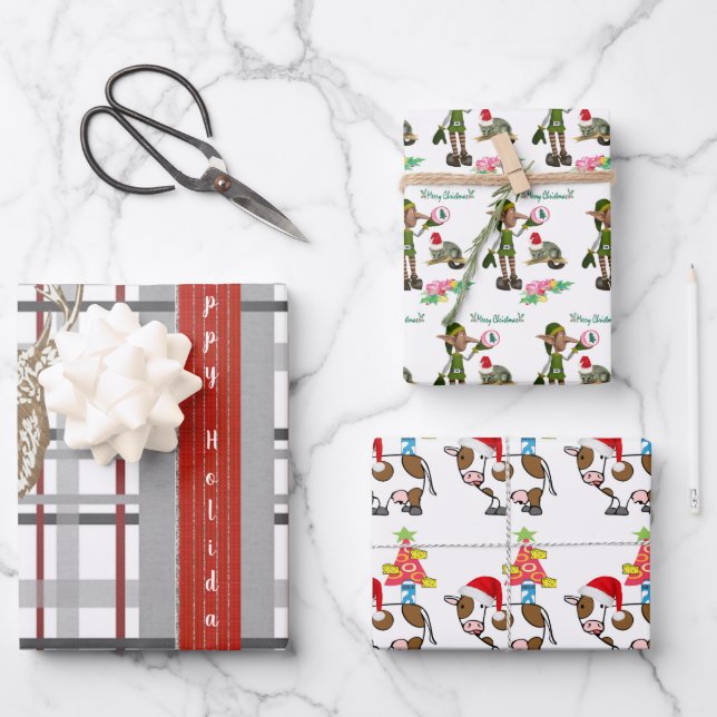 Happy Holidays Christmas Elf Wrapping Paper Sheets (Front)