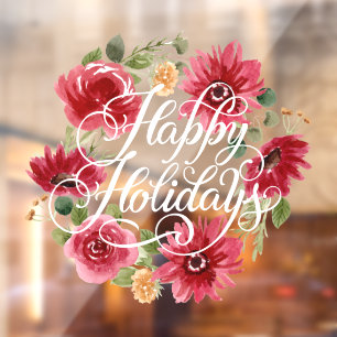Happy Holidays Christmas Floral Window Cling