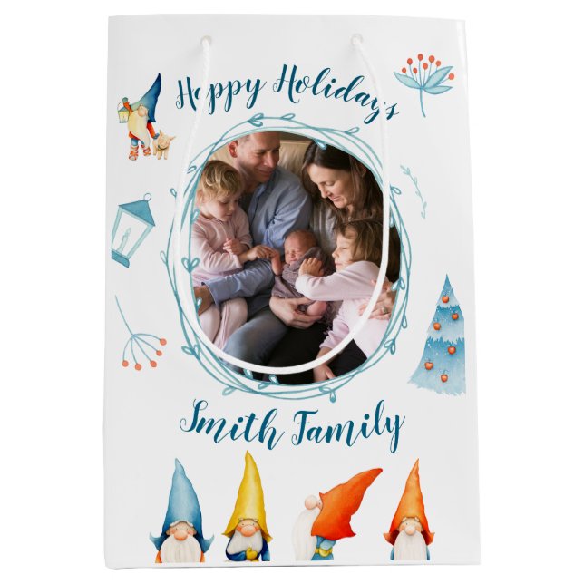 Happy Holidays Christmas Gift Bags With Elves (Front)