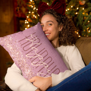 Happy Holidays Christmas Girly Purple Glitter Lumbar Pillow