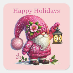 Happy Holidays Christmas gnome add text Square Sticker