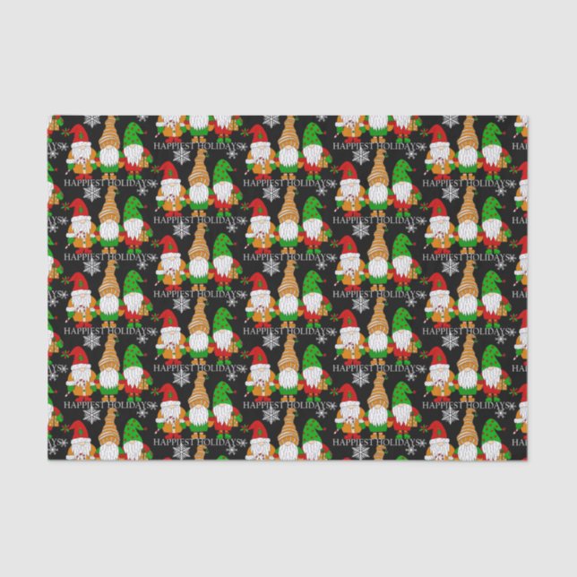 Happy Holidays Christmas Gnomes Festive Cute  Tissue Paper (Front)