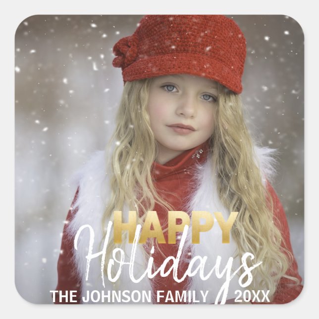 Happy Holidays Christmas Gold Foil | PHOTO Square Sticker (Front)