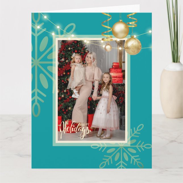 Happy holidays Christmas gold, snowflakes, green T Thank You Card (Front)