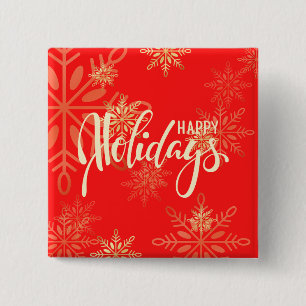 Happy holidays Christmas gold snowflakes red 2 Inch Square Button