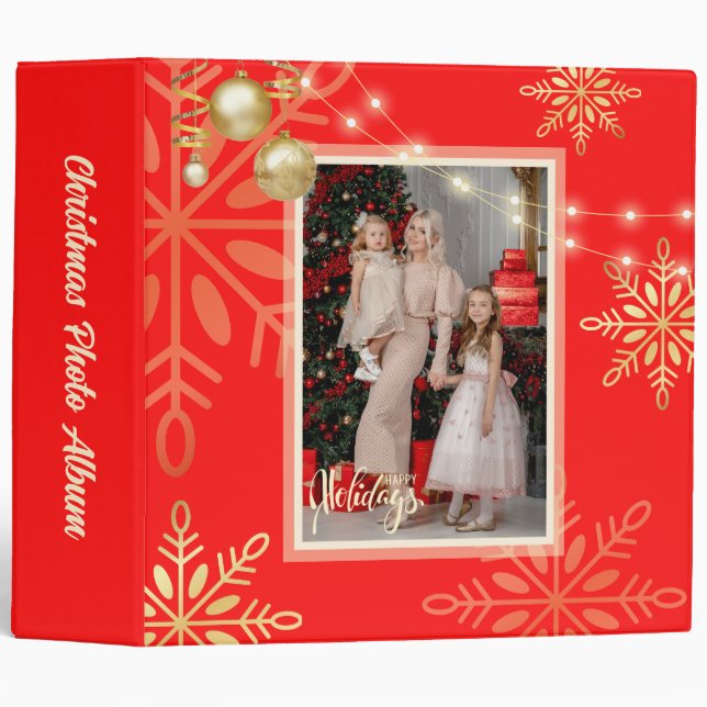 Happy holidays Christmas gold snowflakes, red Binder (Front/Spine)