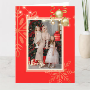 Happy holidays Christmas, gold snowflakes, red Tha Thank You Card