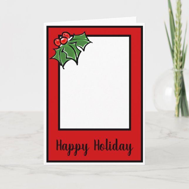 Happy Holidays christmas greenery Holly Sprigs Holiday Card (Front)
