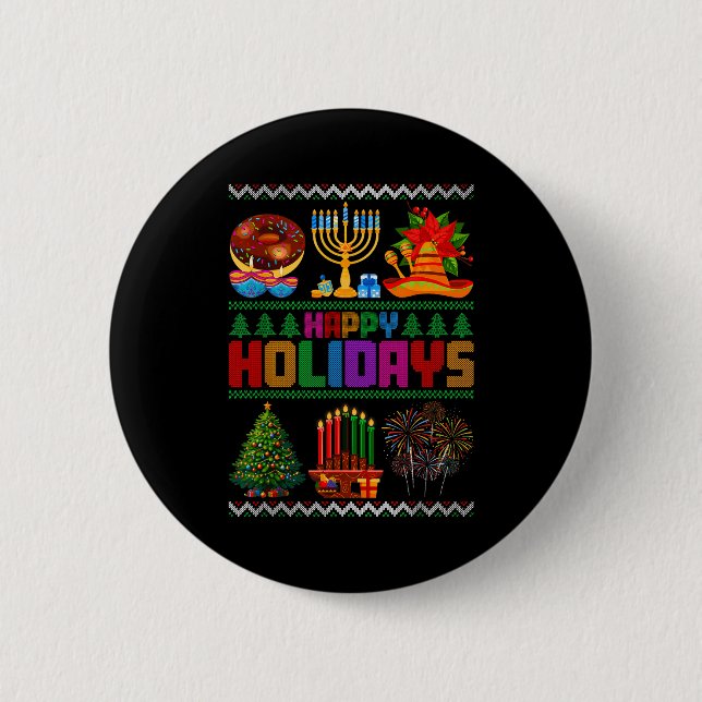 Happy Holidays Christmas Hanukkah Kwanzaa Happy Ne 2 Inch Round Button (Front)