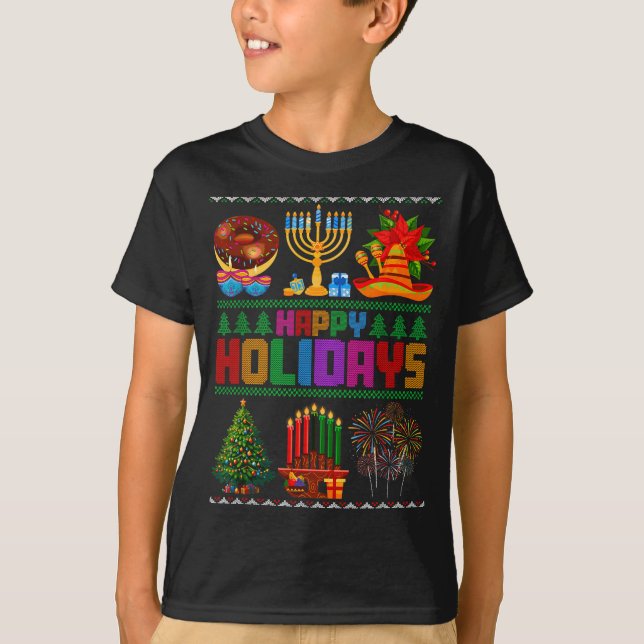 Happy Holidays Christmas Hanukkah Kwanzaa Happy Ne T-Shirt (Front)