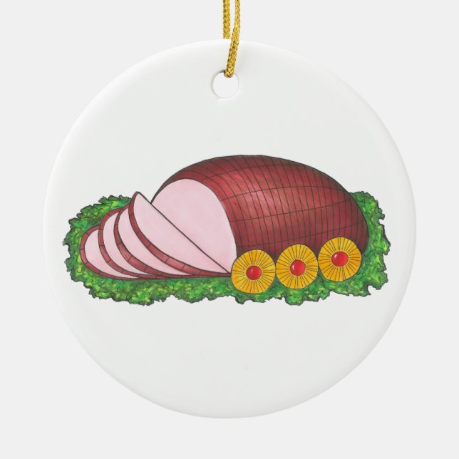 Happy Holidays Christmas Holiday Glazed Pink Ham Ceramic Ornament (Front)