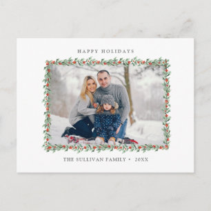 Happy Holidays Christmas Holly Frame Photo Image Postcard