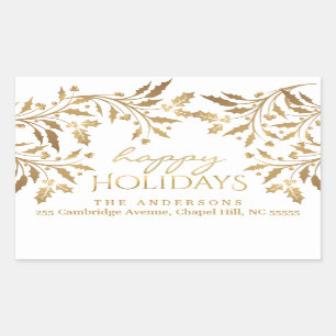 Happy Holidays Christmas Holly Garland Gold Sticker