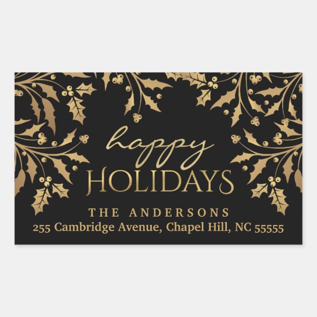 Happy Holidays Christmas Holly Gold Faux Foil Sticker (Front)