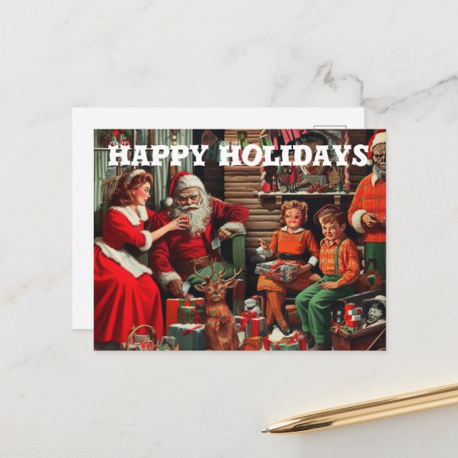 Happy Holidays Christmas Horror Retro Postcard (Front/Back In Situ)