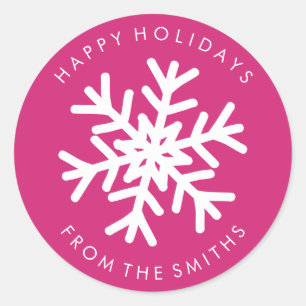 Happy Holidays - Christmas Hot Pink + White Label