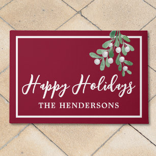 Happy Holidays Christmas Maroon Customized Doormat