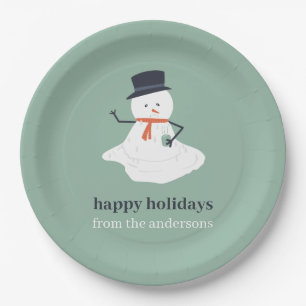 Happy Holidays Christmas Melting Snowman Cute Paper Plate