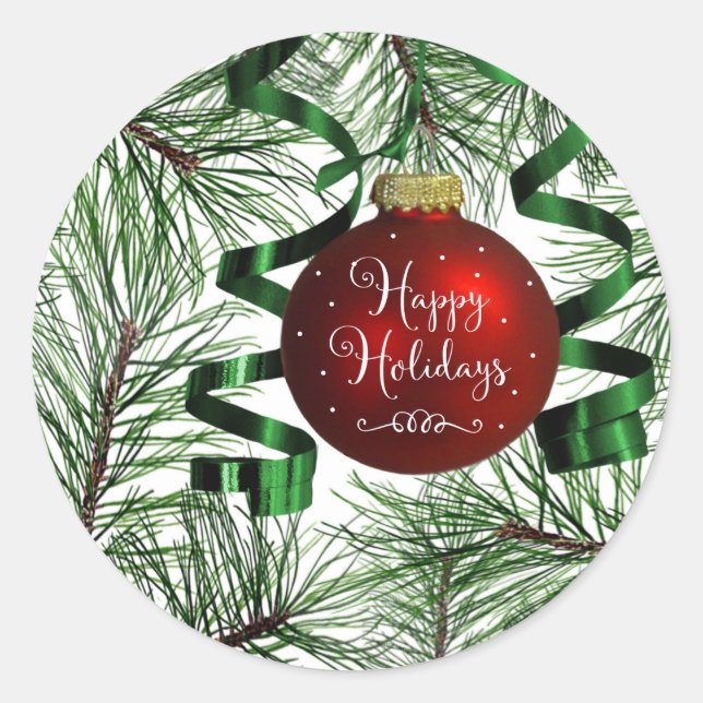 Happy Holidays Christmas Ornament Round Stickers (Front)