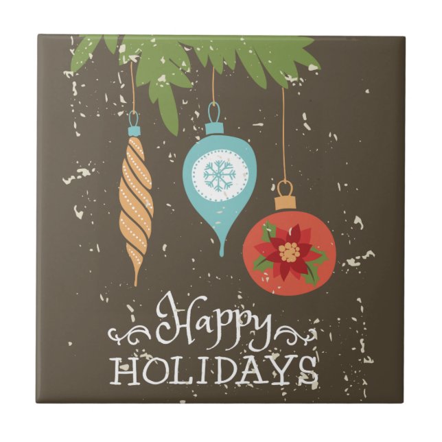 Happy Holidays Christmas Ornaments Decorative Tile (Front)
