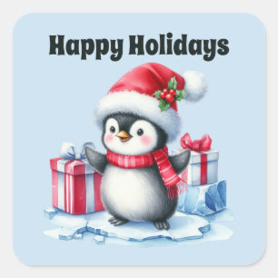 Happy Holidays Christmas penguin Square Sticker