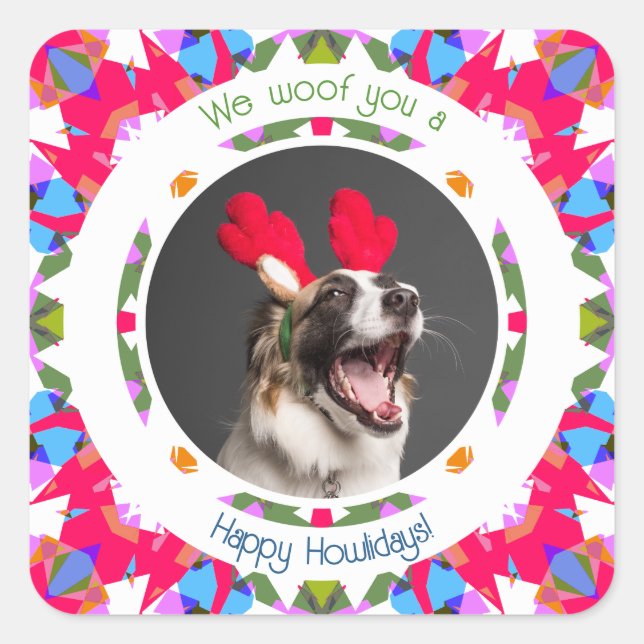 Happy Holidays Christmas Photo Pun Dog Dad Mum Mom Square Sticker (Front)