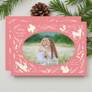 Happy Holidays Christmas Photo Woodland Doodle Holiday Card
