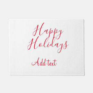 Happy holidays Christmas red calligraphy simple mi Doormat