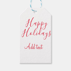 Happy holidays Christmas red calligraphy simple mi Gift Tags
