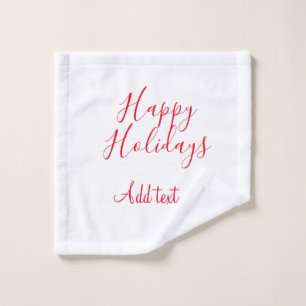 Happy holidays Christmas red calligraphy simple mi Wash Cloth