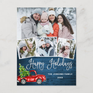 Happy Holidays Christmas Red Farm Truck 4 Photo Postcard