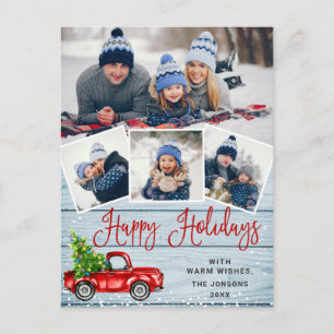 Happy Holidays Christmas Red Farm Truck 4 Photo Postcard