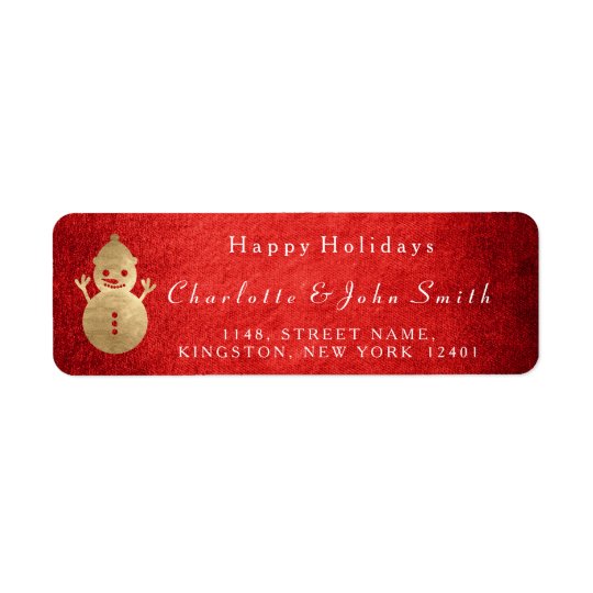 Happy Holidays Christmas Red Gold Snowman Return Address Label