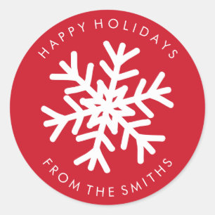 Happy Holidays - Christmas Red + White Label