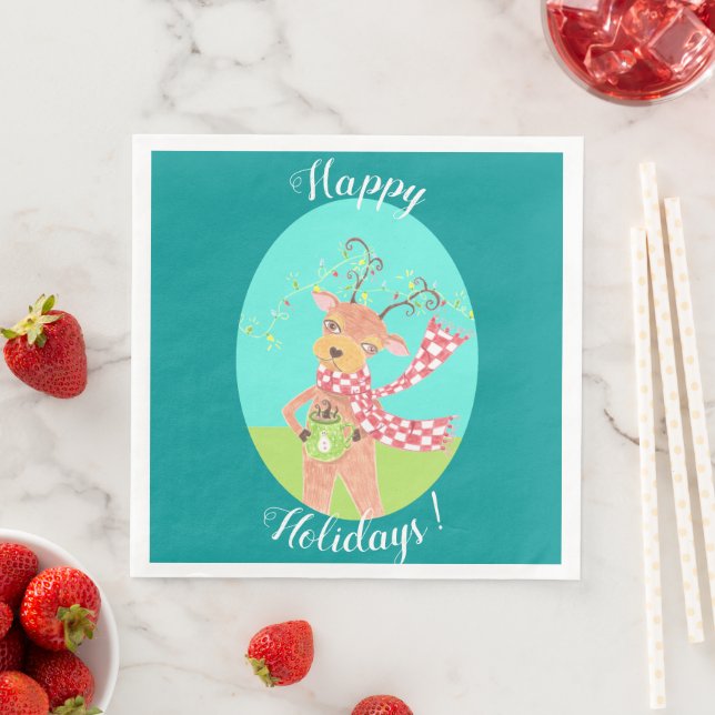 Happy Holidays - Christmas reindeer paper napkins (Insitu)