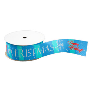 Happy Holidays / Christmas Ribbon - Blue Grosgrain Ribbon