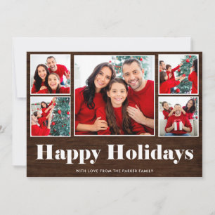 Happy Holidays Christmas Rustic Photo Grid Holiday Card