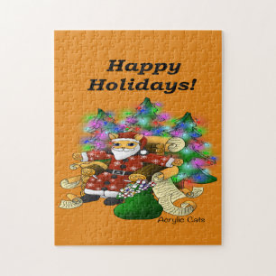 Happy Holidays Christmas Santa Cat Jigsaw Puzzle