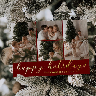 Happy Holidays Christmas Script Photo Collage Foil Holiday Card