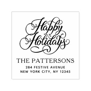 Happy Holidays Christmas Script Return Address Self-inking Stamp