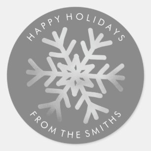 Happy Holidays - Christmas Silver and White Label