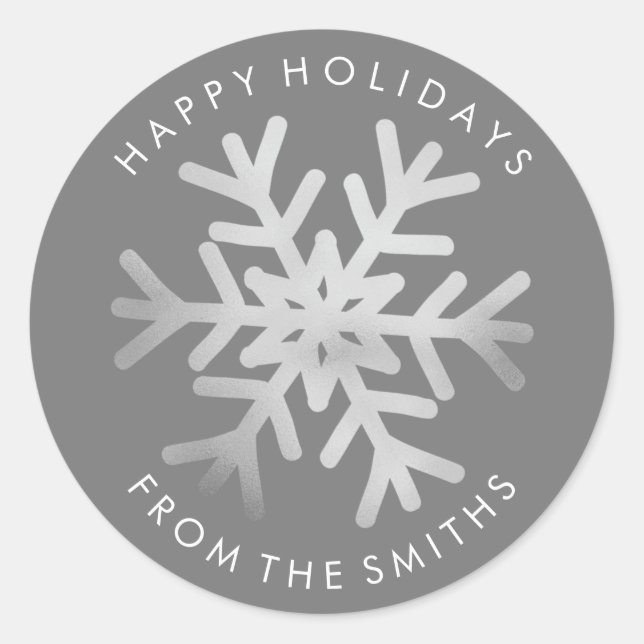 Happy Holidays - Christmas Silver and White Label (Front)