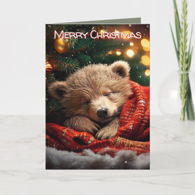 Happy Holidays Christmas Slumbering Bear Holiday Card (Front)