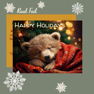 Happy Holidays Christmas Slumbering Bear Postcard