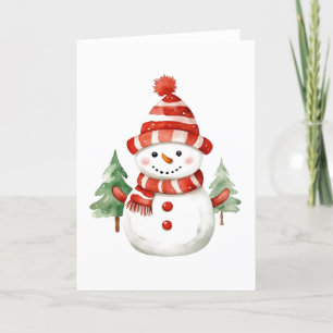 Happy Holidays Christmas Snowman with Trees BLANK  Holiday Card