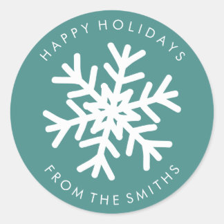 Happy Holidays - Christmas Teal + White Label