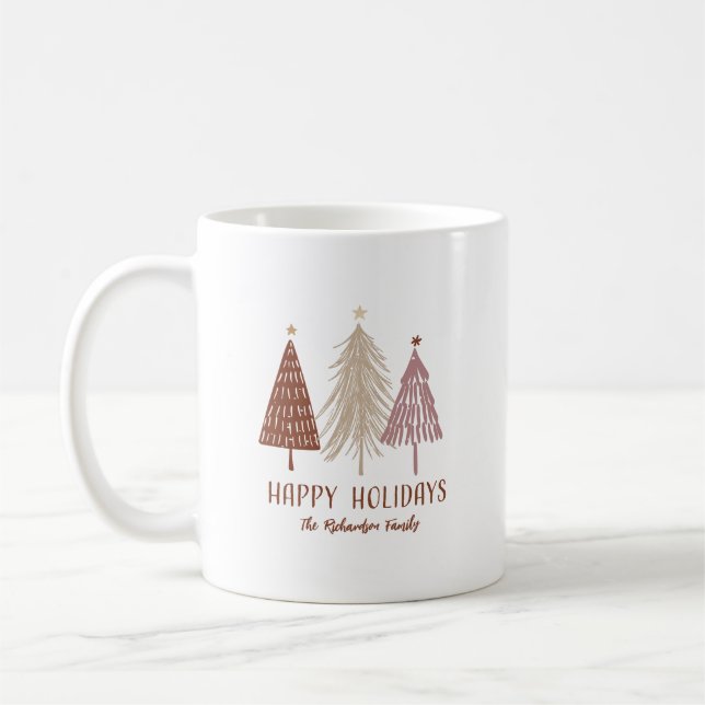 Happy Holidays Christmas Tree Holiday Custom Coffee Mug (Left)