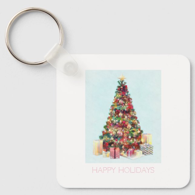 Happy Holidays. Christmas Tree Keychain (Front)