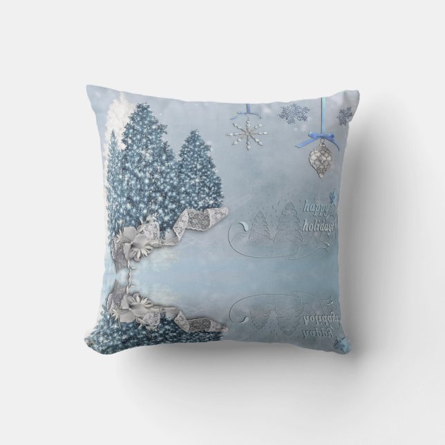 Happy Holidays Christmas Tree Landscape Throw Pillow (Front)